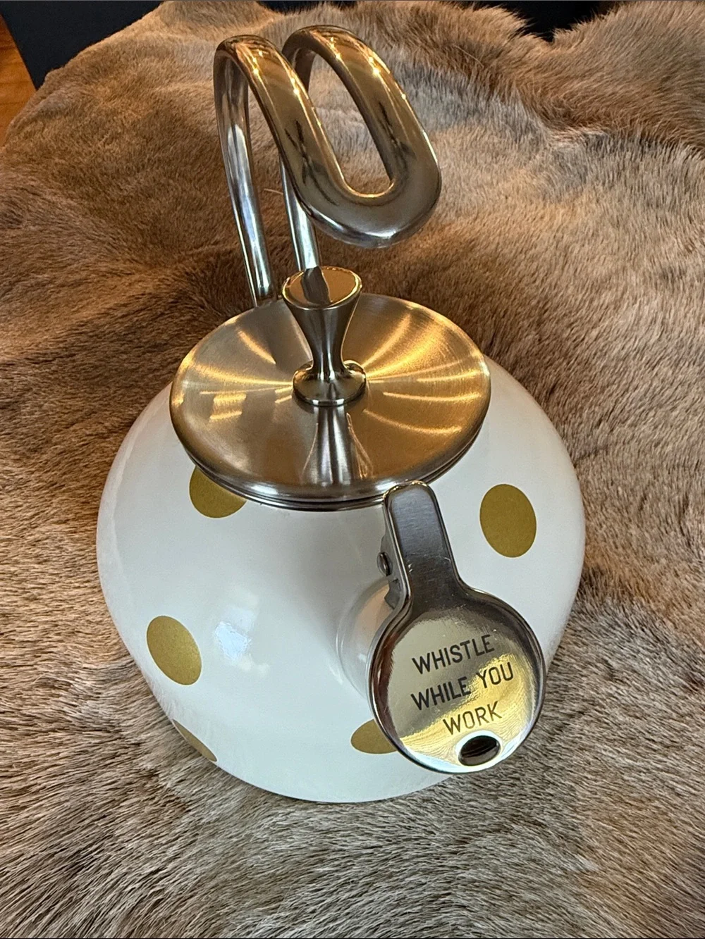 kate spade White Tea Kettle with Gold Polka Dots